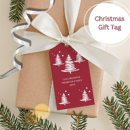 Red White Minimalist Julgranar Gift-Märkre Presentetikett