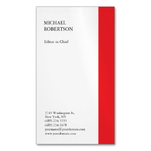 Red White Minimalist Professionell Plain Magnetiska Visitkort