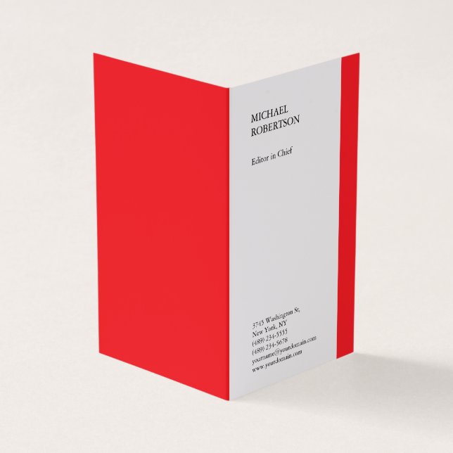 Red White Minimalist Professionell Plain Visitkort (Utsida)