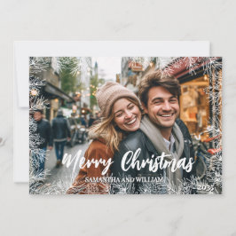 Red White Modern Elegant Family Photo-jul Julkort