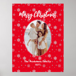 Red White Modern Family Photo God jul Poster