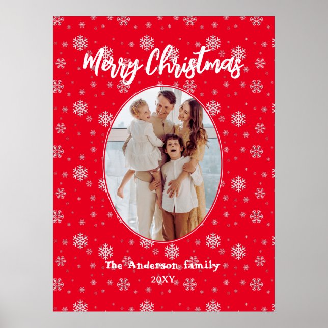 Red White Modern Family Photo God jul Poster (Framsidan)