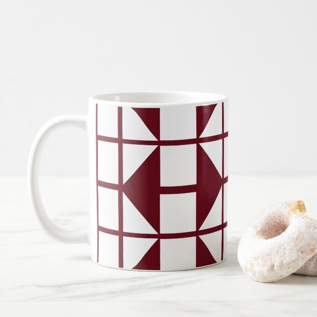Red White Modern Geometric Mönster Kaffemugg (Med munk)
