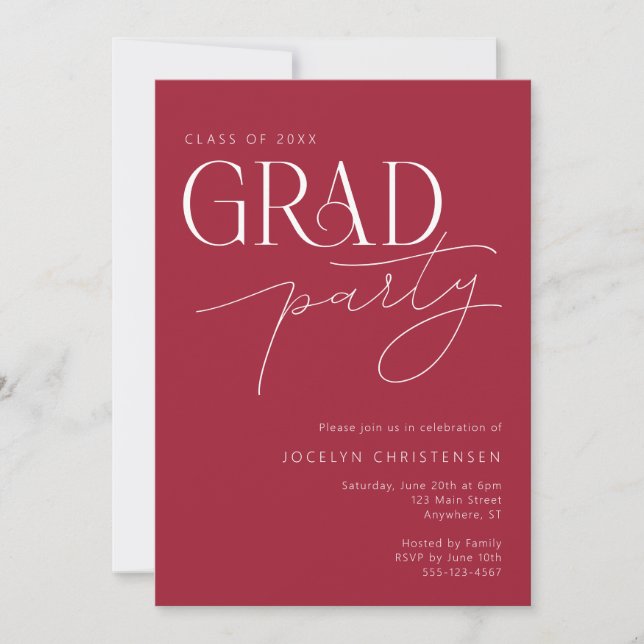 Red White Modern Minimalist Grad Party-inbjudan Inbjudningar (Framsida)