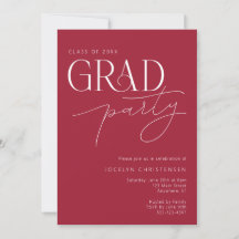Red White Modern Minimalist Grad Party-inbjudan