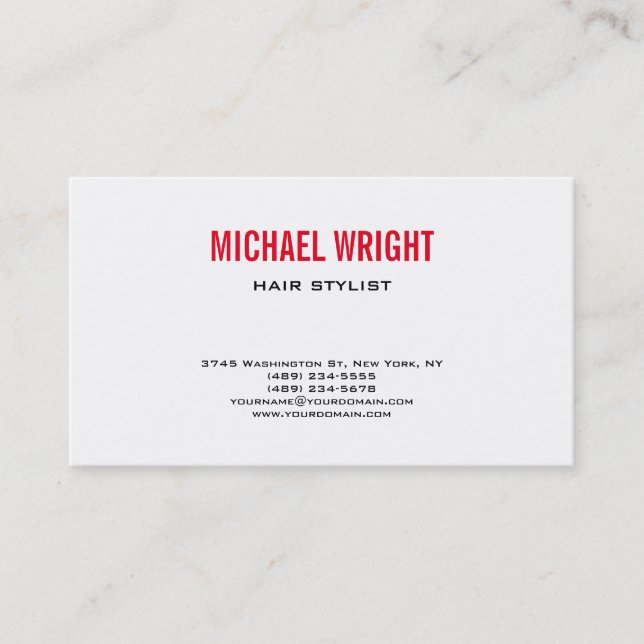 Red White Modern Plain Simple Minimalist Visitkort (Framsida)