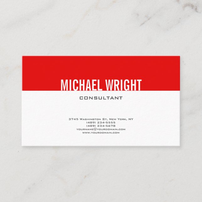 Red White Modern Plain Simple Minimalist Visitkort (Framsida)