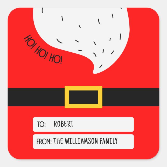 Red White Modern Santa Bälte God jul etikett (Framsida)