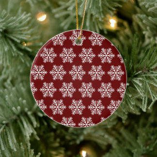 Red White Modern Snowflake Christmas Pattern Julgransprydnad Keramik