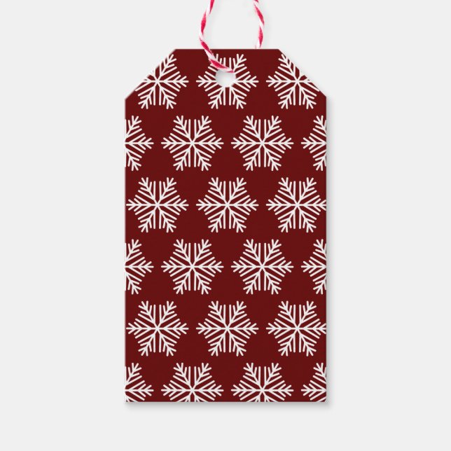 Red White Modern Snowflake Christmas Pattern  Presentetikett (Framsidan)