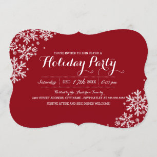 Red & White Modern Snowflake Julfest Inbjudan