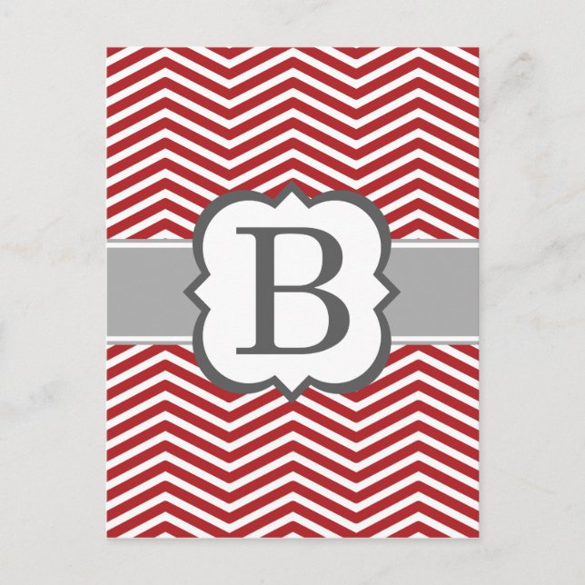 Red White Monogram Brev B Chevron Vykort (Framsida)