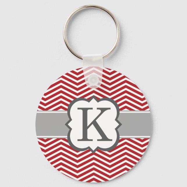 Red White Monogram Brev K Chevron Nyckelring (Framsida)