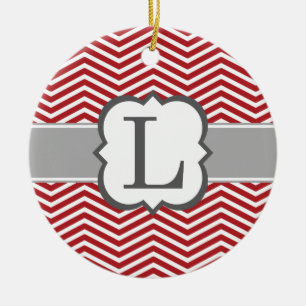 Red White Monogram Brev L Chevron Julgransprydnad Keramik