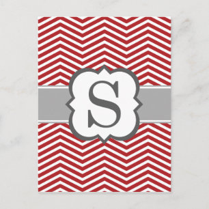 Red White Monogram Brev S Chevron Vykort