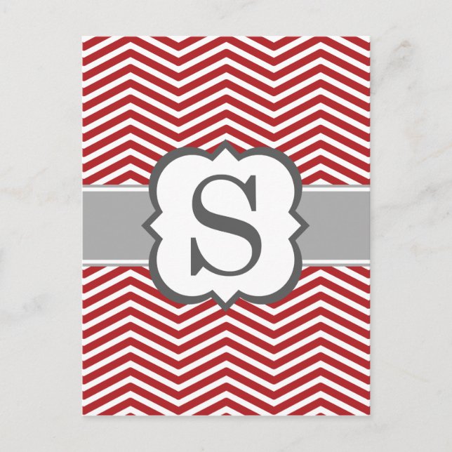 Red White Monogram Brev S Chevron Vykort (Framsida)
