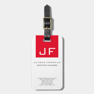 Red White Monogram Modern Minimalist Bagagebricka