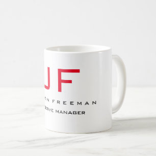 Red White Monogram Modern Minimalist ditt namn Kaffemugg