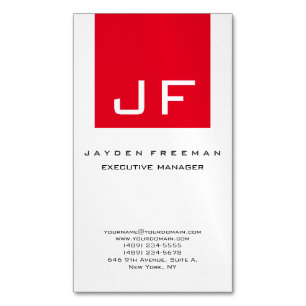 Red White Monogram Modern Minimalist Magnetiska Visitkort