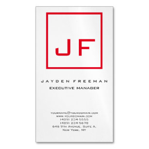 Red White Monogram Modern Minimalist Magnetiska Visitkort