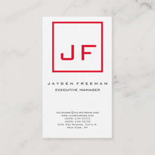 Red White Monogram Modern Minimalist Premium Linen Visitkort