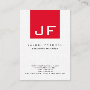 Red White Monogram Modern Minimalist Visitkort