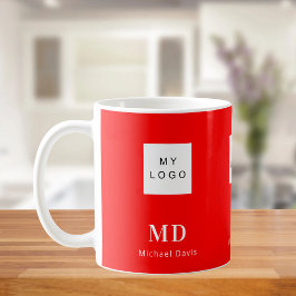 Red white monogram namn business logotyp kaffemugg