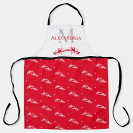 Red White Monogram Namn Lobster Mönster Apron