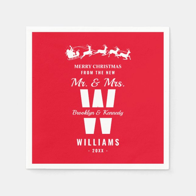 Red White Monogram Newlyed Mr. och Mrs. Jul.. Pappersservett (Framsidan)