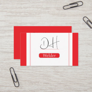 Red & White Monogram Professionell Metall Welding Visitkort