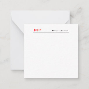 Red White Monogram Professionell Plain Minimalist Anteckningskort