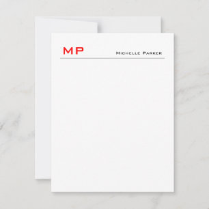 Red White Monogram Professionell Plain Minimalist Anteckningskort