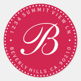 Red & White Monogram Round Return-adressetikett Runt Klistermärke