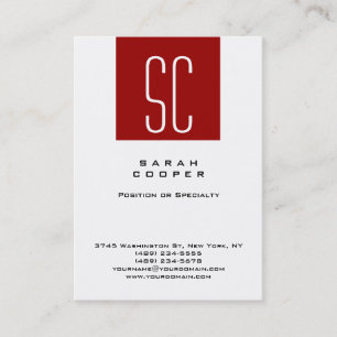 Red White Monogram Simple Plain Clean Professionel Visitkort