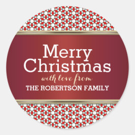 Red White Mönster jul Gift Märkre Stickers Runt Klistermärke