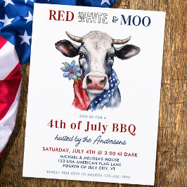 Red White Moo Patriotic Cow Farm 4:e juli Inbjudan Vykort