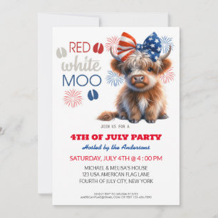 Red White Moo Patriotic Highland ko 4:e juli Inbjudningar