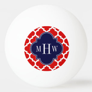 Red, White Moroccan #5 Navy 3 Initial Monogram Pingisboll