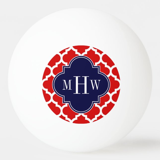 Red, White Moroccan #5 Navy 3 Initial Monogram Pingisboll (Framsidan)