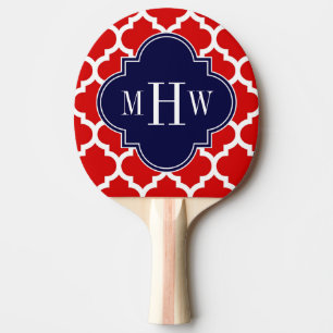 Red, White Moroccan #5 Navy 3 Initial Monogram Pingisracket