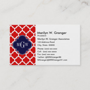 Red, White Moroccan #5 Navy 3 Initial Monogram Visitkort