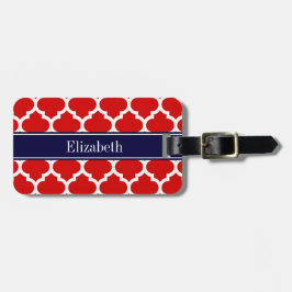 Red White Moroccan #5 Navy Blue Namn Monogram Bagagebricka