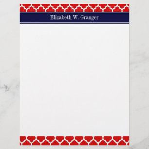 Red White Moroccan #5 Navy Blue Namn Monogram Brevhuvud