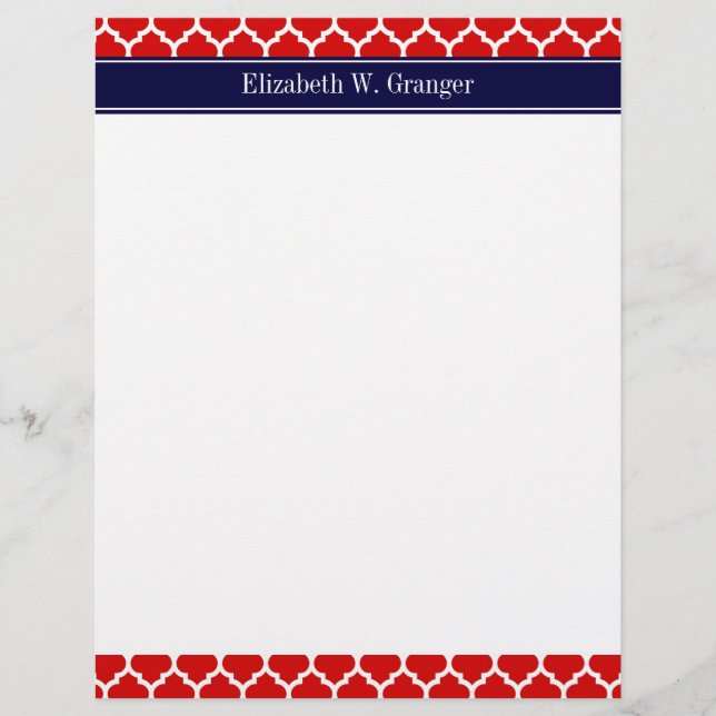Red White Moroccan #5 Navy Blue Namn Monogram Brevhuvud (Framsida)