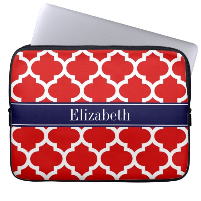 Red White Moroccan #5 Navy Blue Namn Monogram Laptop Sleeve (Framsidan)