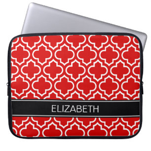 Red White Moroccan #6 Black Namn Monogram Laptop Sleeve