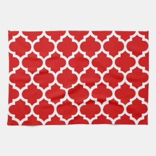 Red White Moroccan Quatrefoil Mönster #5 Kökshandduk