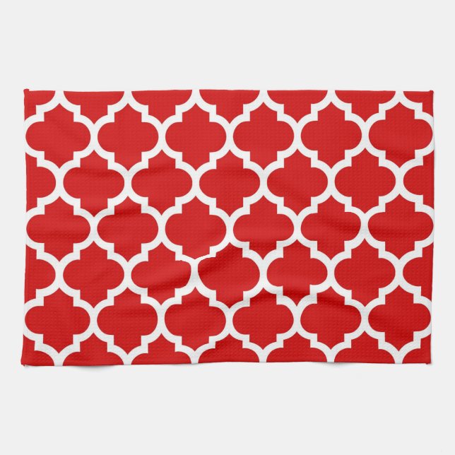 Red White Moroccan Quatrefoil Mönster #5 Kökshandduk (Horisontell)