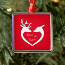 Red & White Mr & Mrs Hjort Couple Helgdag Ornament