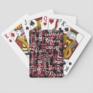 Red & White Namn Mönster på svarta uppspelningskor Casinokort